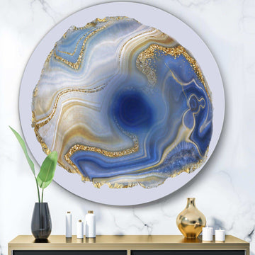 Ocean Blue Golden Jasper Agate I - Abstract Metal Circle Wall Art